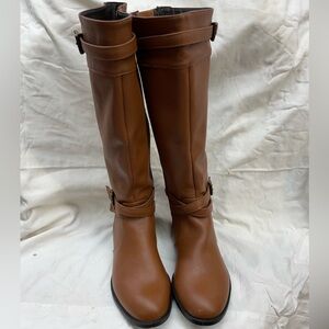 NEW!!! Comfort view Brown Knee-High Leather Boots with buckle ladies sz 8m
